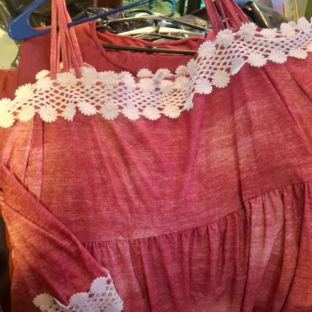 Rosegal Red Blouse with White Lace Detail